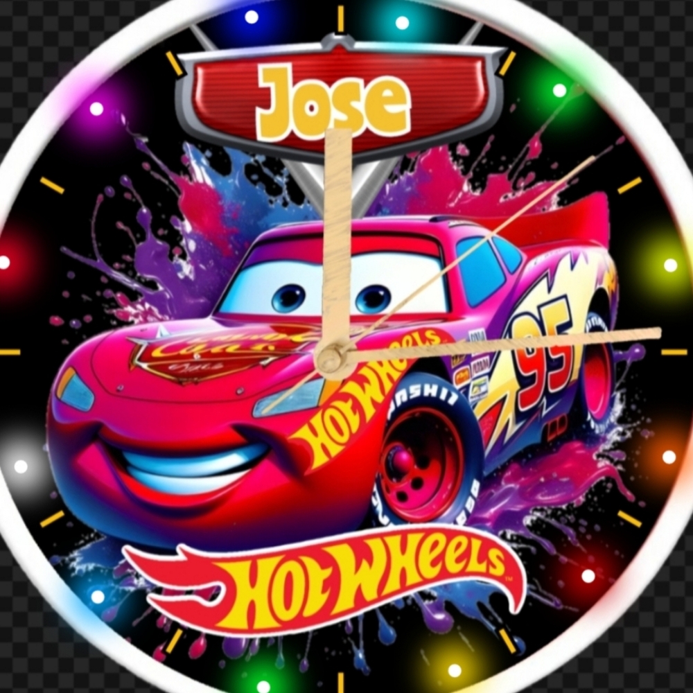 Hot Wheels Lighting McQueen Led Personalized Colorful Wall Clock